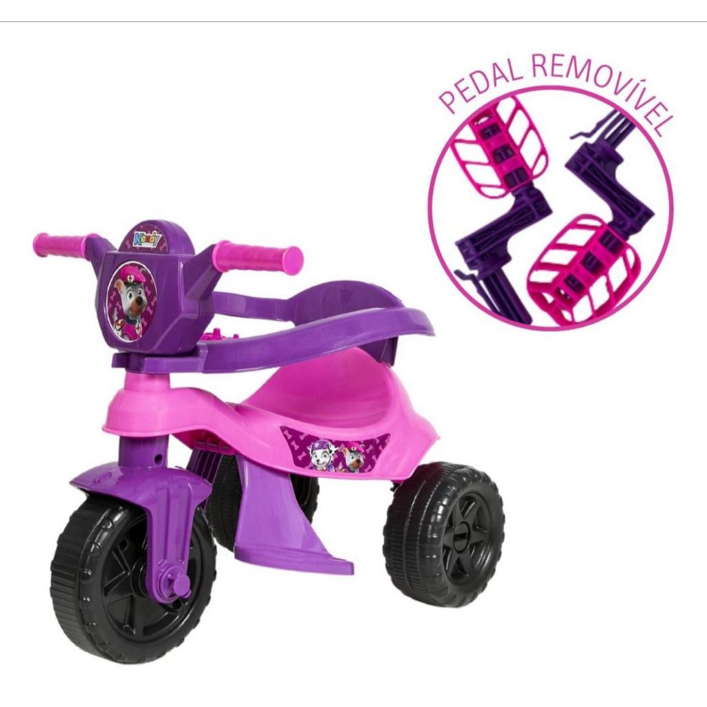 Triciclo Kemotoca Kendy Menino e Menina Patrulha Canina C/Empurrador Velotrol Proteção Lateral Carrinho de Passeio