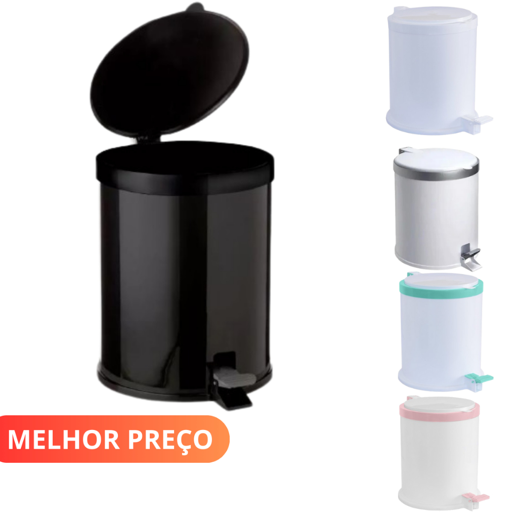 Lixeira Com Pedal 13 Litros Com Tampa Preto Casa Escritório Banheiro Cozinha Lixo Lixeira