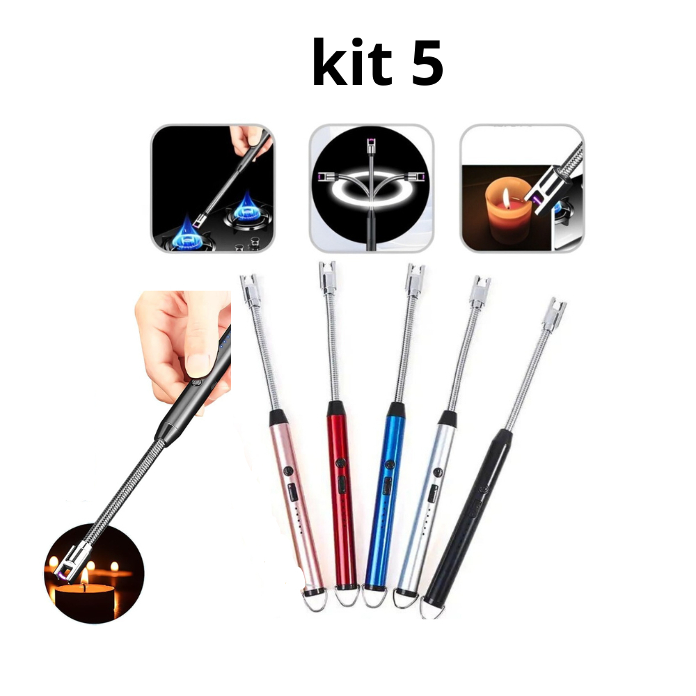 Kit 5 Isqueriros Acendedor De Fogão Isqueiro Eletrico Fogão Churrasqueira Vela Original UBS Recarregavel