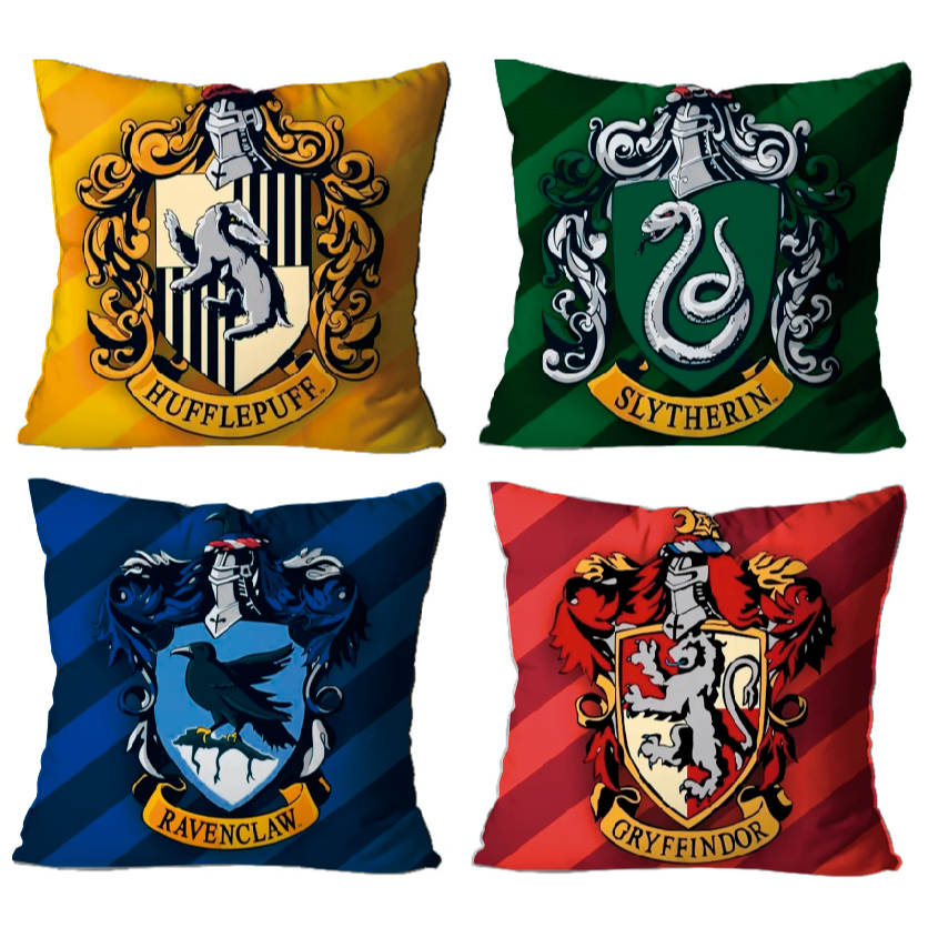 Kit 4 Capas de Almofada Harry Potter- Capa de Almofada 40x40cm com Zíper Estampada Kit 4 Peças