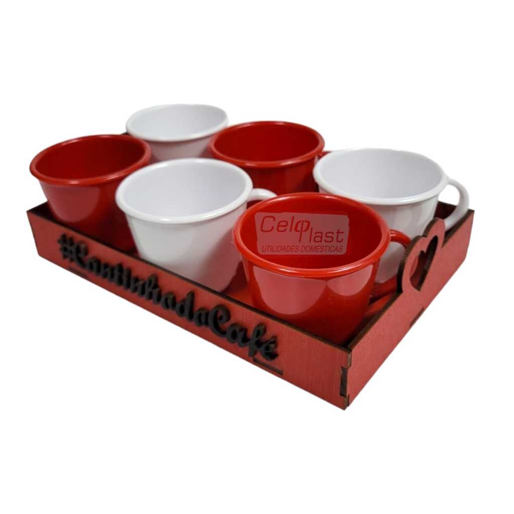 Conjunto Bandeja + 6 Xícaras Cantinho do Café. em Oferta na Shopee