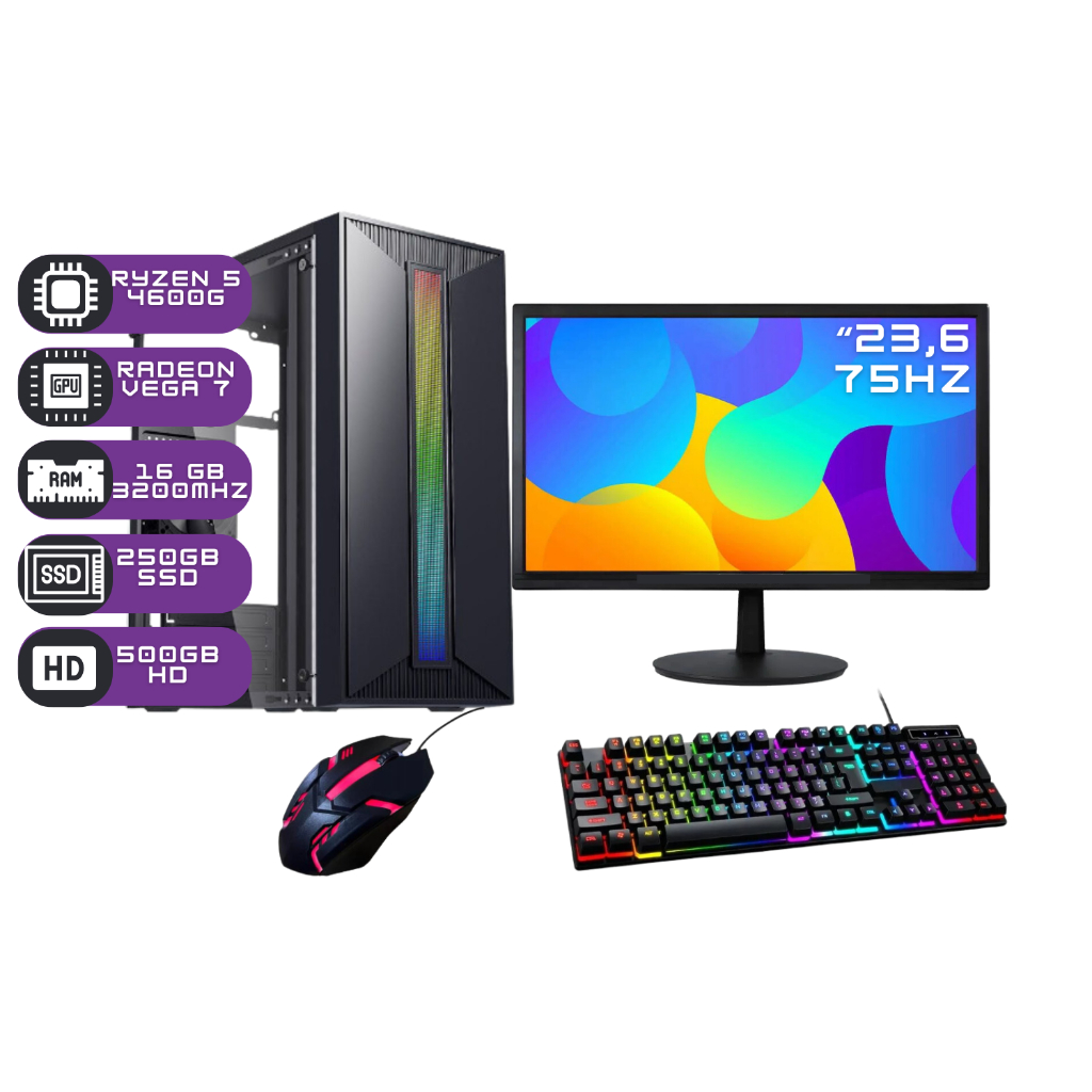 PC GAMER COMPLETO GTA RP RYZEN 5 4600G - 16GB - SSD 240GB / SSD 480GB