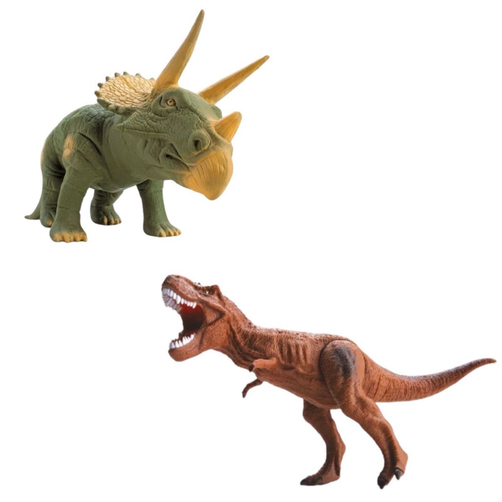 kit 2 Dinossauros Grandes Animais Jurassic Triceratops 36cm + Super T-REX 36cm Em Vinil Ma...