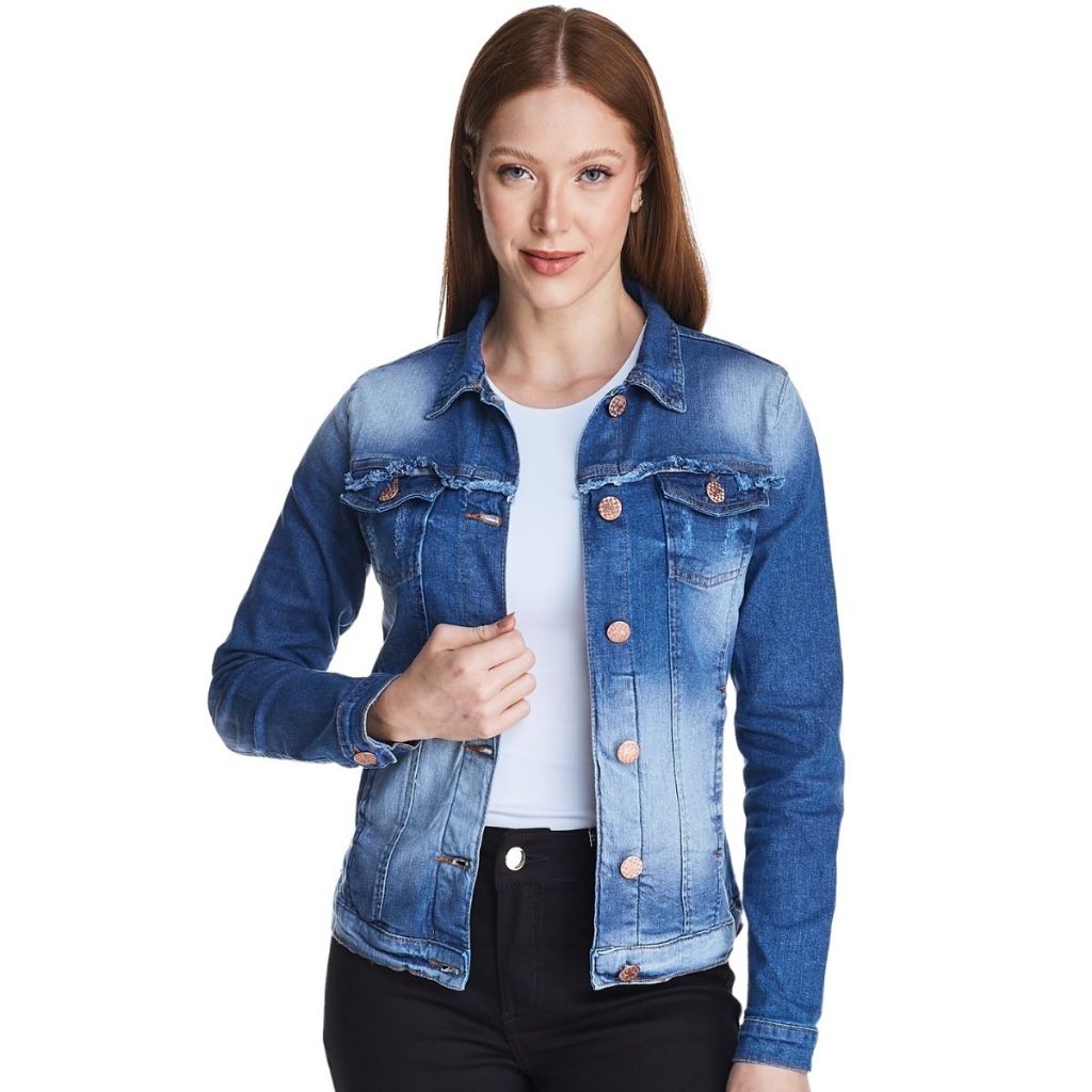 Jaqueta Jeans Feminina C/ Elastano Azul Used Premium