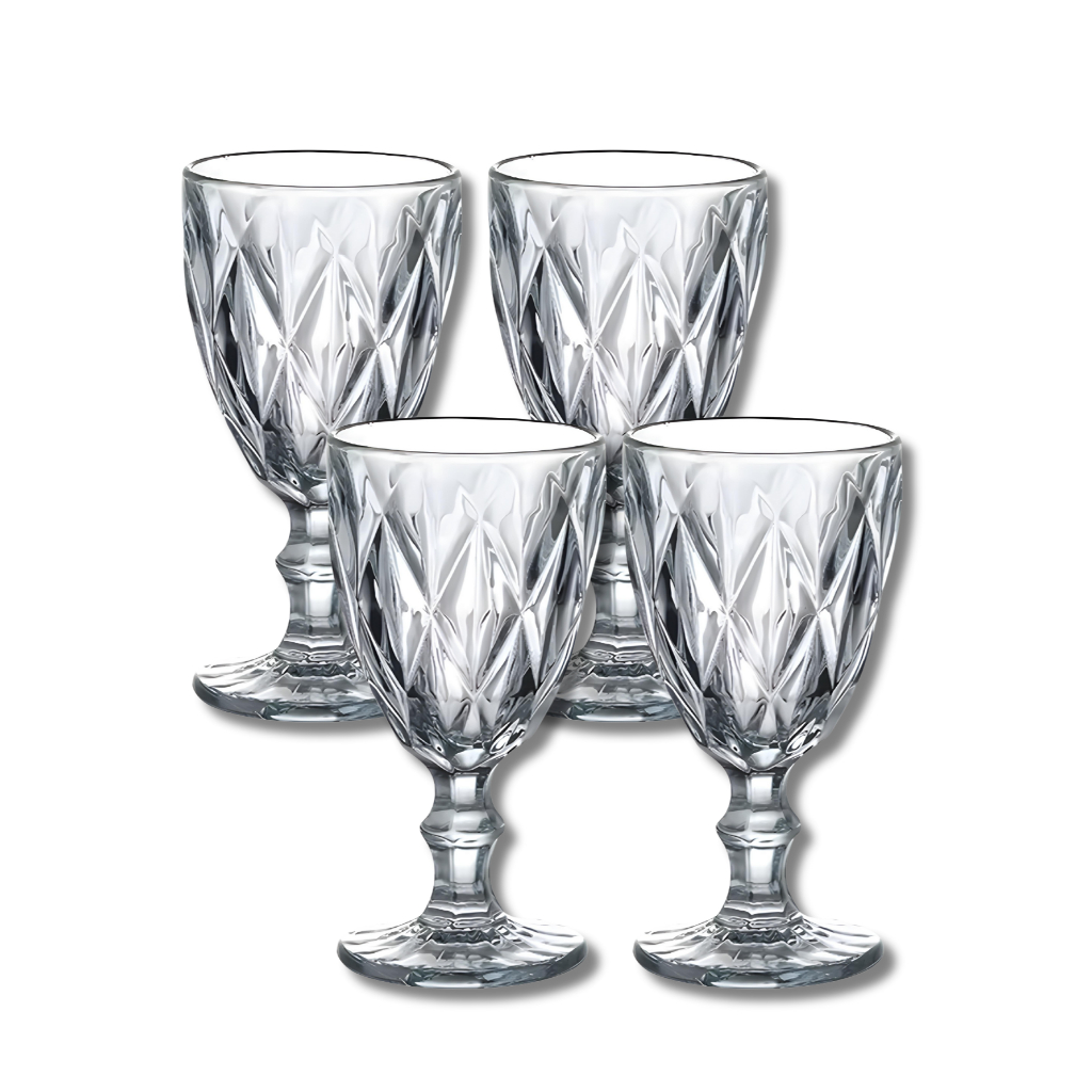 Jogo 4 Taças Diamond Vidro 260ml Champanhe Vinho Suco Bebida Restaurante Almoço Mesa Buffet Evento em Oferta na Shopee