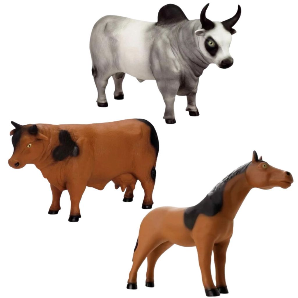 Kit Farm Touro + Vaca + Cavalo Animais Grandes Em Vinil Macio - Beetoys Brinquedos em Oferta na Shopee