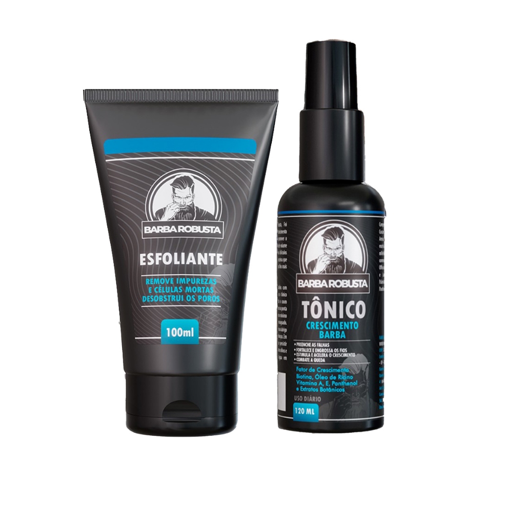 Kit Crescer Barba e Cabelo Tônico Crescimento + Esfoliante Barba Robusta