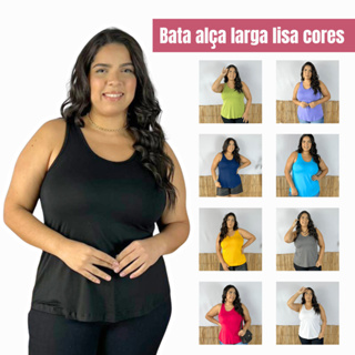 Blusa regata versátil feminina estilo bata soltinha plus size alça larga malha viscolycra M G GG XGG em Oferta na Shopee