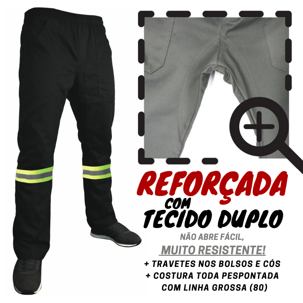 CALÇA CR REFORÇADA! Brim pesado! Com Faixa Refletiva Cinza Preta Uniforme profissional Trabalho