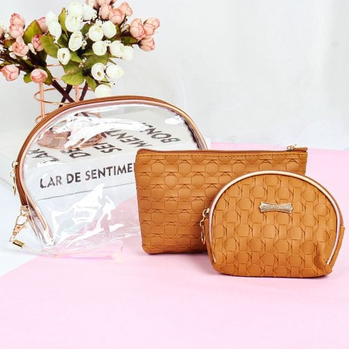 Necessaire Organizadora Maquiagem Carteira Cosméticos Kit Necessaire com 3 Peças Transparente Organizadora Feminina