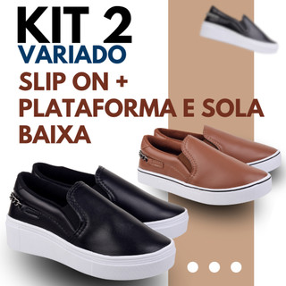 Tênis Slip On 2 Pares Feminino Plataforma e Sola Baixa Confortável Slip Casual Macio Dia a Dia Promoção