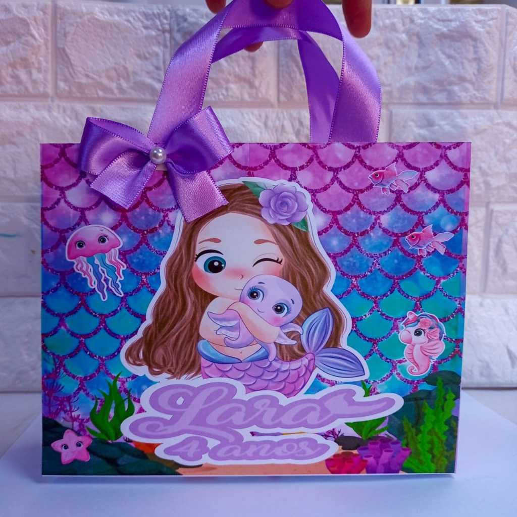 Sacolinha Personalizada Sereia fundo do mar   -  lembrancinhas personalizadas para festa caixinhas
