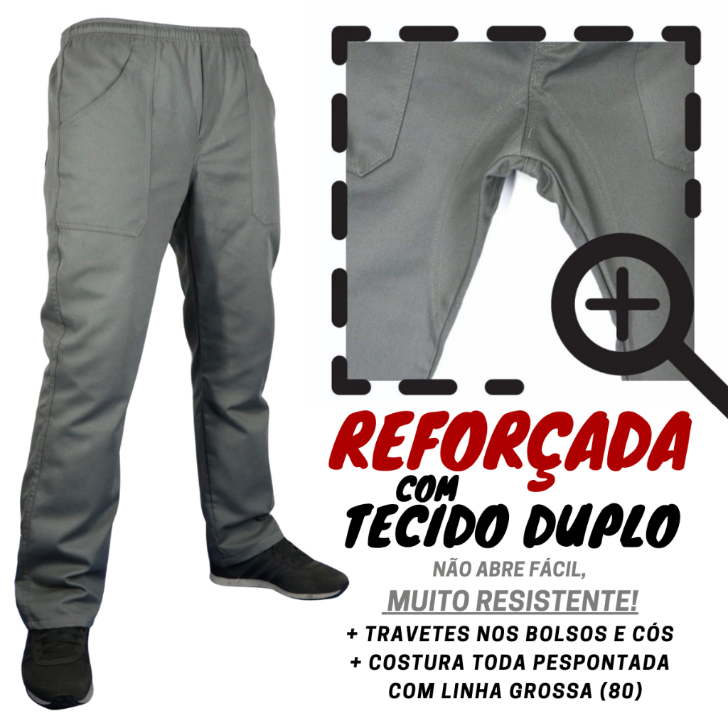 CALÇA REFORÇADA! Brim pesado!  Sarja Preta ou cinza fardamento Construção Civil Mecânica em Oferta na Shopee