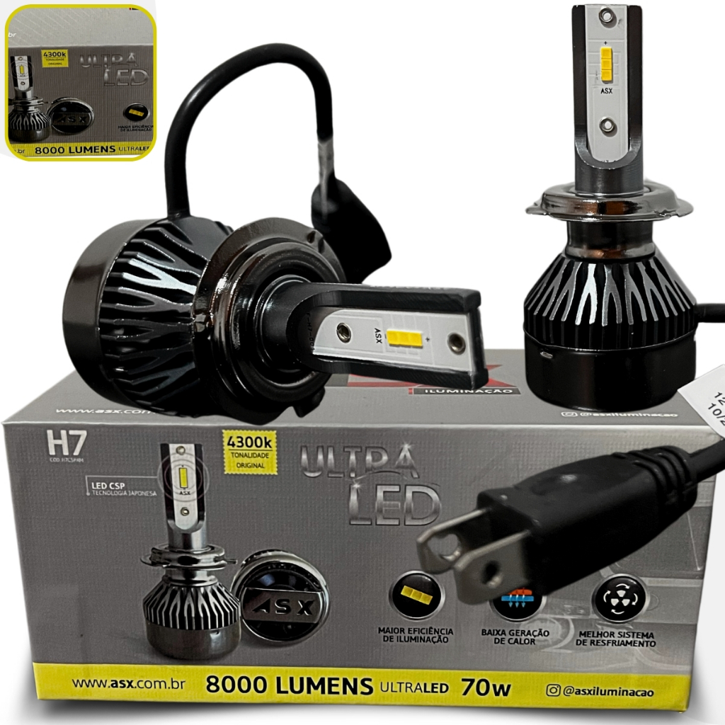 Ultra Led H7 8000 Lumens 4300k 6000k 70w Lampada Led Chip Csp - Spare Parts and Accessories for Vehicles