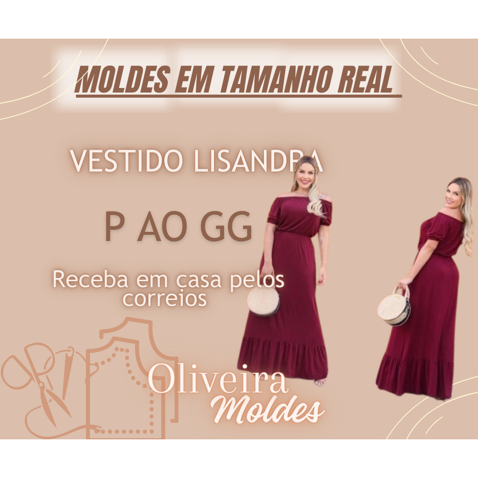 MOLDE VESTIDO LONGO CIGANINHA IMPRESSO EM TAMANHO REAL P AO GG