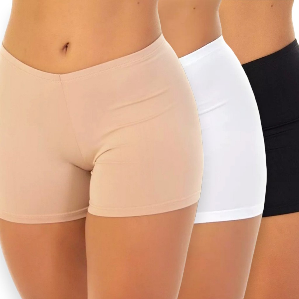 Kit com 3 Short Anágua Liso Segunda Pele Feminino Poliamida Cintura Elástico Largo em Oferta na Shopee
