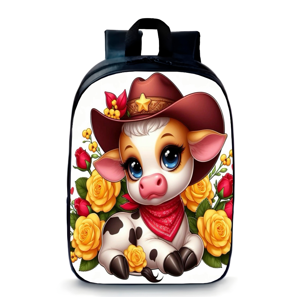Mochila Pequena Pré-escolar vaquinha chapéu moda infantil fazenda