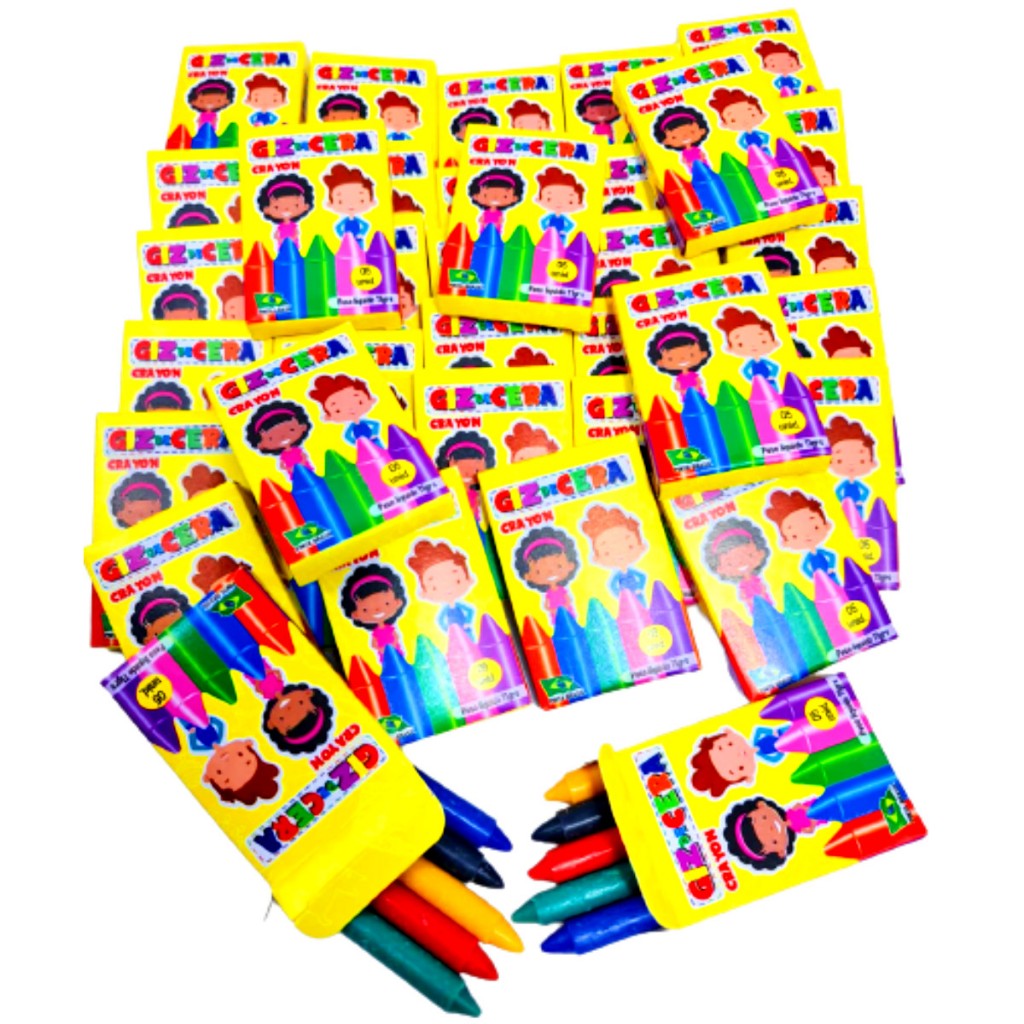 50 Cx Mini Giz De Cera 5 Cores 5 Cms  Kit Festa Infantil Para Aniversarios Prenda Pintura Artesanato em Oferta na Shopee