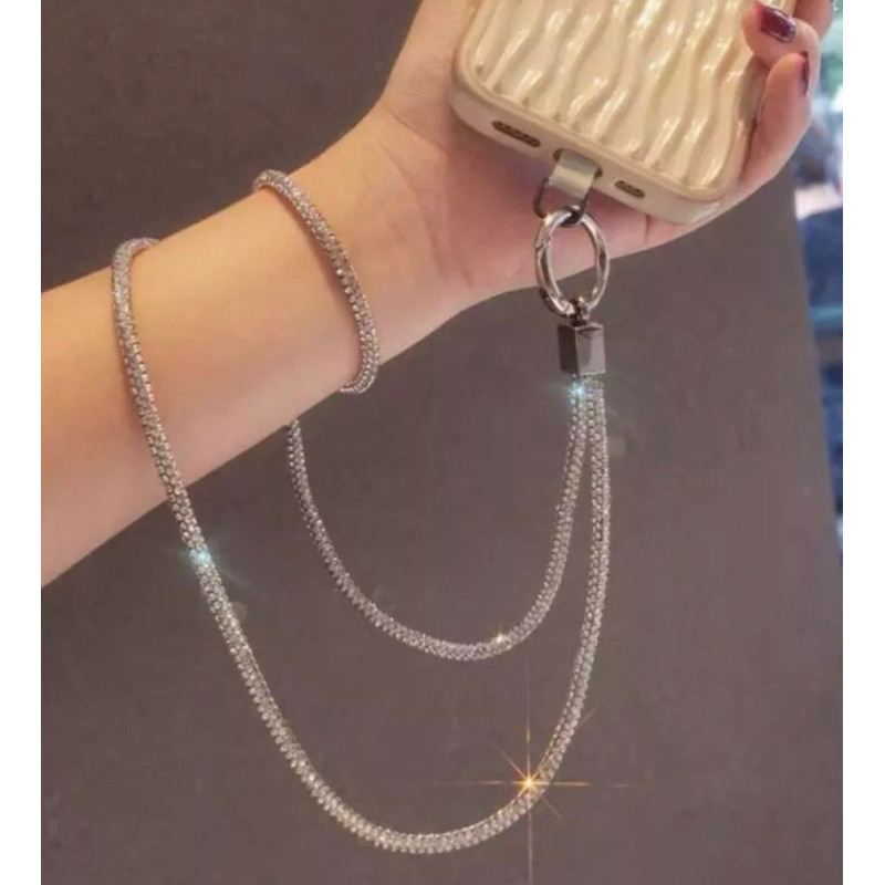 Corda, alça de transporte, phonestrap com glitter prata para smartphone (tamanho único universal)