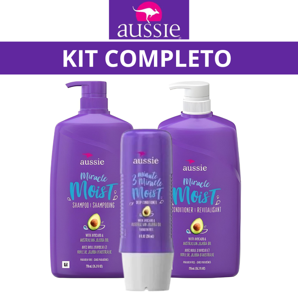 Kit Aussie Shampoo + Condicionador + Mascara Moist Jojoba