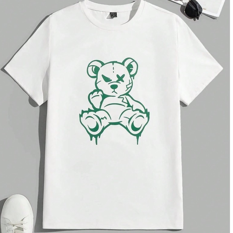 Camiseta Unissex Algodão 30.1 Estampada Urso Verde Camisa Streetwear Algodão Confortável Estilo Moda Unissex Envio Rápido
