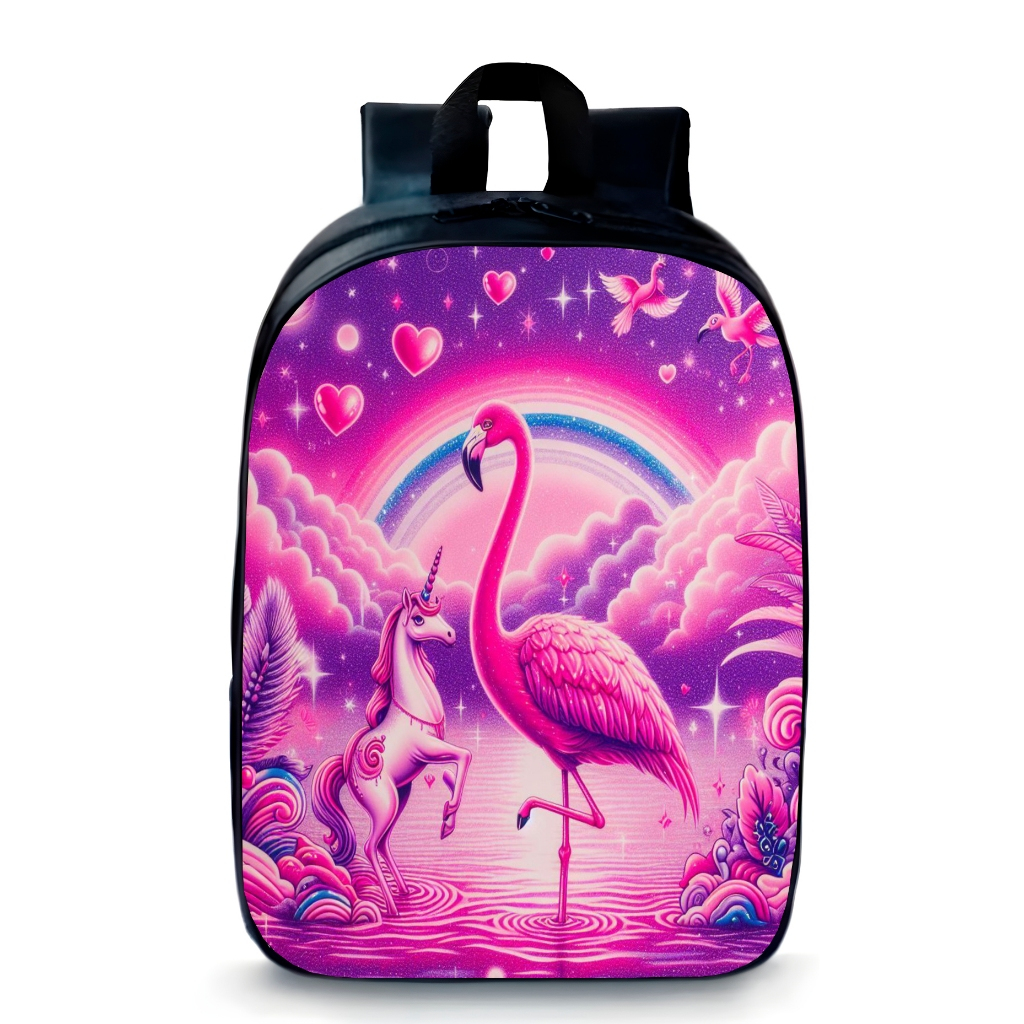 Mochila Pequena Pré-escolar Rosa flamingo unicórnio arco-íris moda kids envio rápido novidade