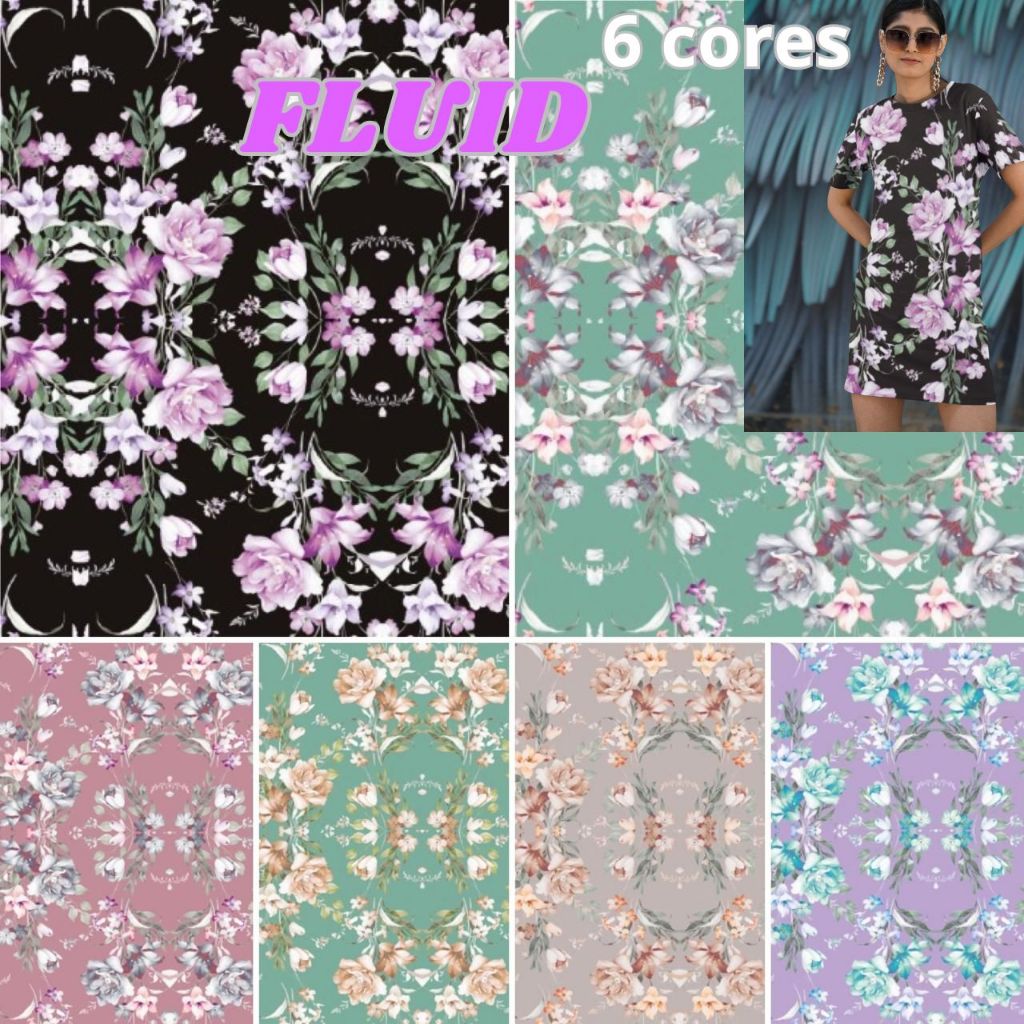 MALHA FLUID FLORAL 2 ESTAMPADO COLORIDO IDEAL PARA ROUPA FEMININA SAIA FEMININA BLUSA SAIDA DE PRAIA PANTALONA CALCA