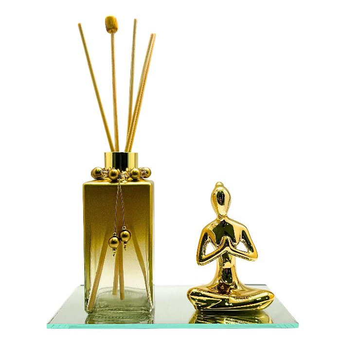 Kit Aromatizador Gold Com Yogue Enfeite Dourado Tampa Difusora e Varetas em Oferta na Shopee