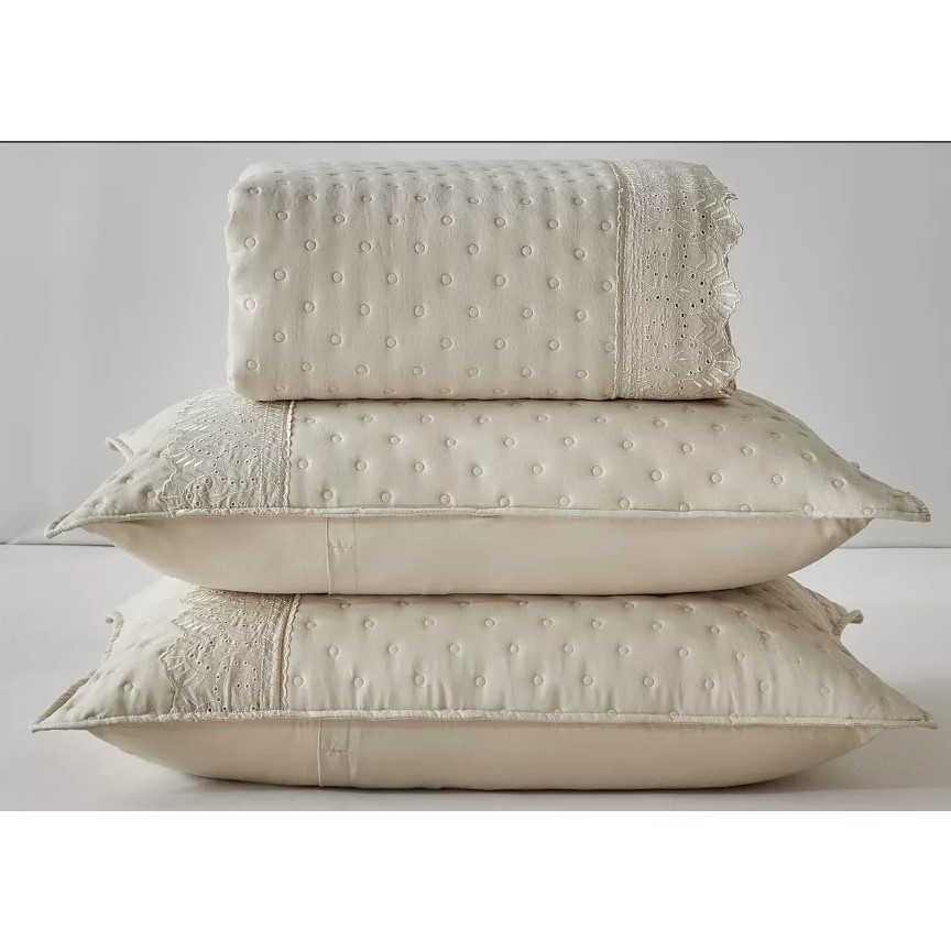 Kit Colcha Ultrassônica com Renda Bett Design King 3 peças Percal de Microfibra Toque Aveludado