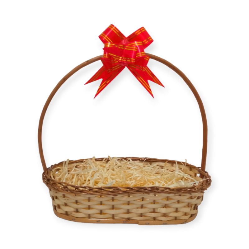 Cesta Vime Oval Pequena 28x15x6 mais Laço, Saco e Palha em Oferta na Shopee