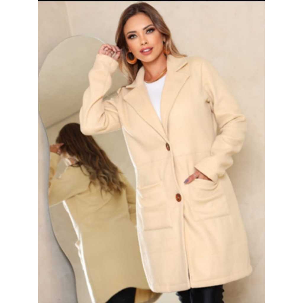 Casaco Sobretudo longo feminino inverno frio felpado duplo Elegante  básico tipo blazer / ...