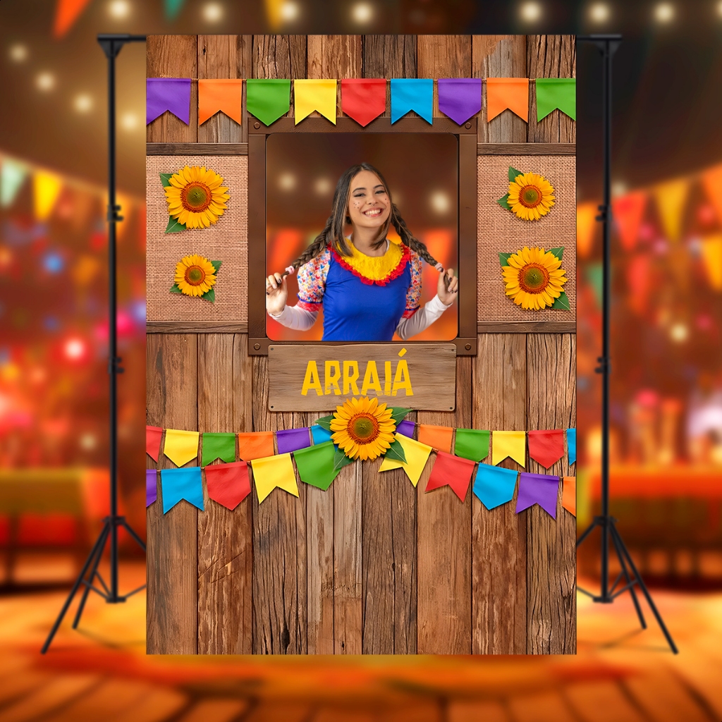 Painel Vazado Interativo Retangular Sublimado Tema Festa Junina
