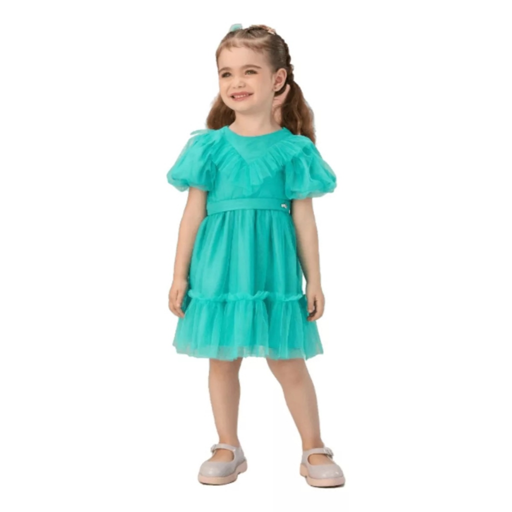 Vestido Verde Tiffany Tule Luxo Casual Mon Sucré Funny Rain