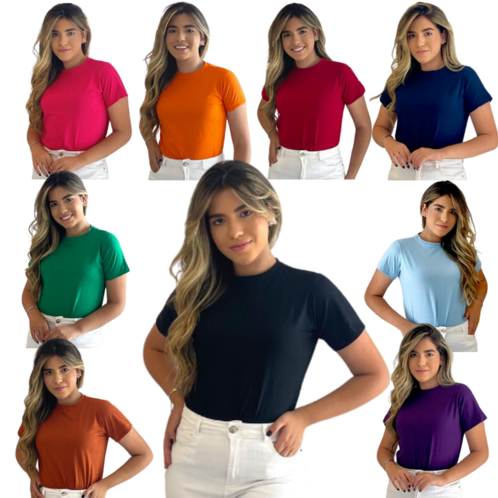 T-SHIRT BASICA FEMININA LISA 100% ALGODÃO VESTE DO 36 ao 48
