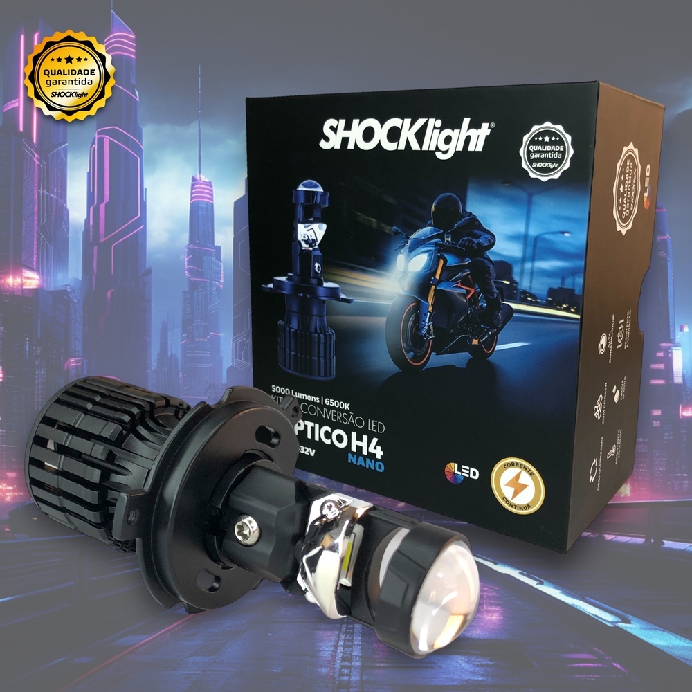 Lampada H4 Projetor Led Canhão Eliptico Nano Moto Shocklight 6500K 5000LM