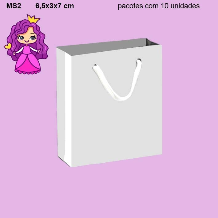 Sacola MS2 em papel Branco e Kraft Liso - 6,5x03x07 cm- Pacotes com 10 unidades