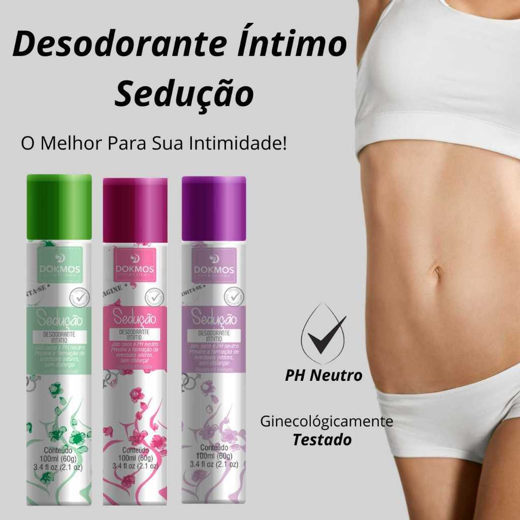 Desodorantes Intimos Spray Sedução Dokmos Jato seco Higiene Intima Tira Odor Testado Dermatologicamente PH Balanceado