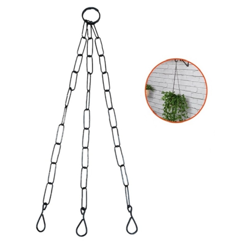 Kit 4 Correntes Tripla de Metal (Preta) 34 cm p/ Pendurar Vaso suspenso, Xaxim, Planta, Cuia.