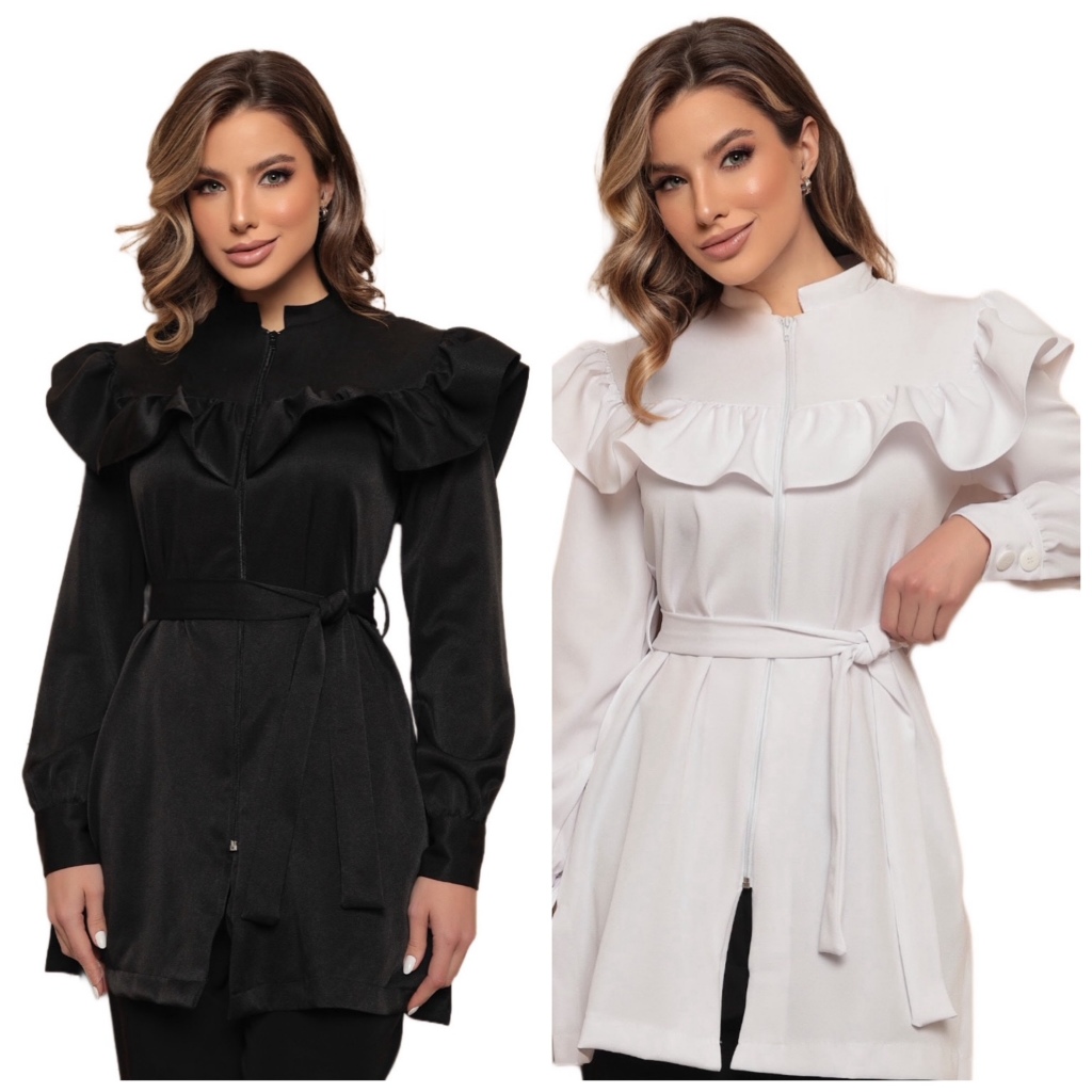 Jaleco Feminino Acinturado Zíper Gabardine Elastano Anne Várias Cores  Gardenia Jalecos