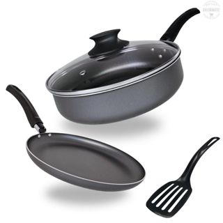 Kit Frigideira Alta 22 cm com Tampa e Panquequeira 22cm Antiaderente com 5 Camadas de Tefl...