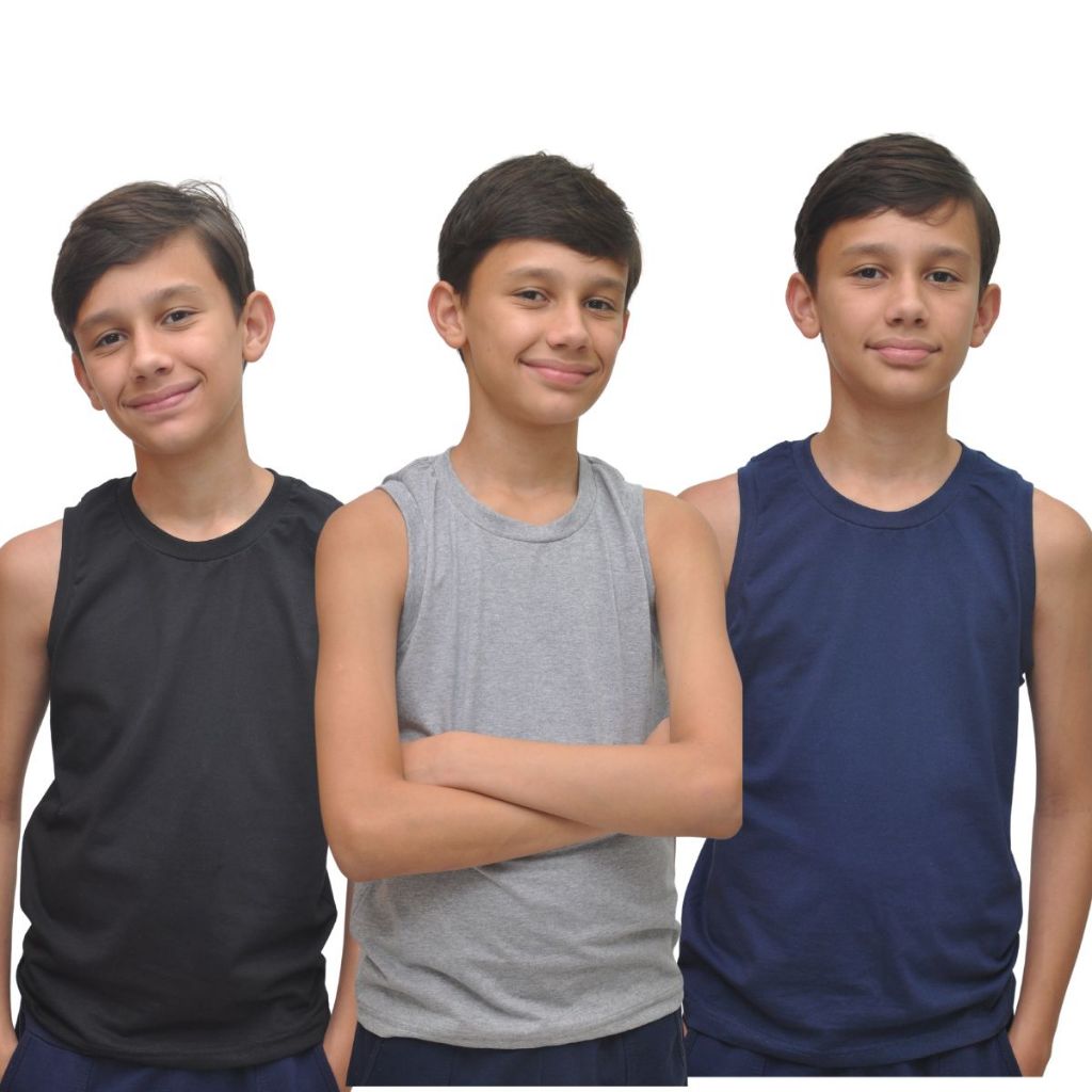 Regata infantil kit c/3 100% Algodão menino 2 3 4 6 8 em Oferta na Shopee