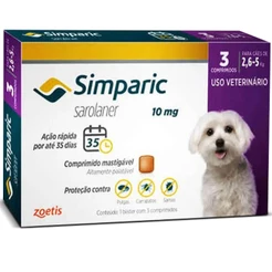 Antipulgas e Carrapatos Simparic 10mg para Cães de 2,6 a 5kg - 3 Comprimidos - Zoetis