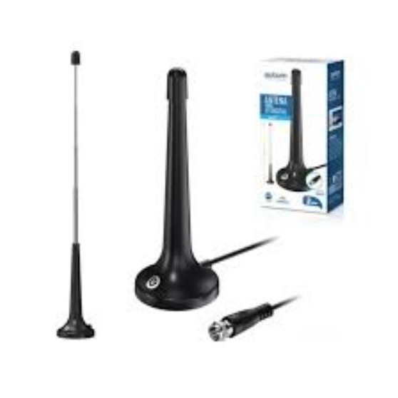Antena Digital HDTV 5dBi retrátil 4 estágios Cabo Com 3 metros e base magnética AN-Z25 EXBOM