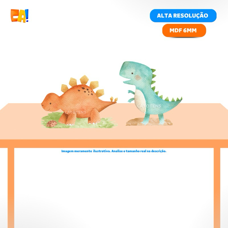 Kit 2 Displays de mesa MDF 6mm Dinossauro aquarela cute laranja e azul - Dino baby 25cm e 30cm