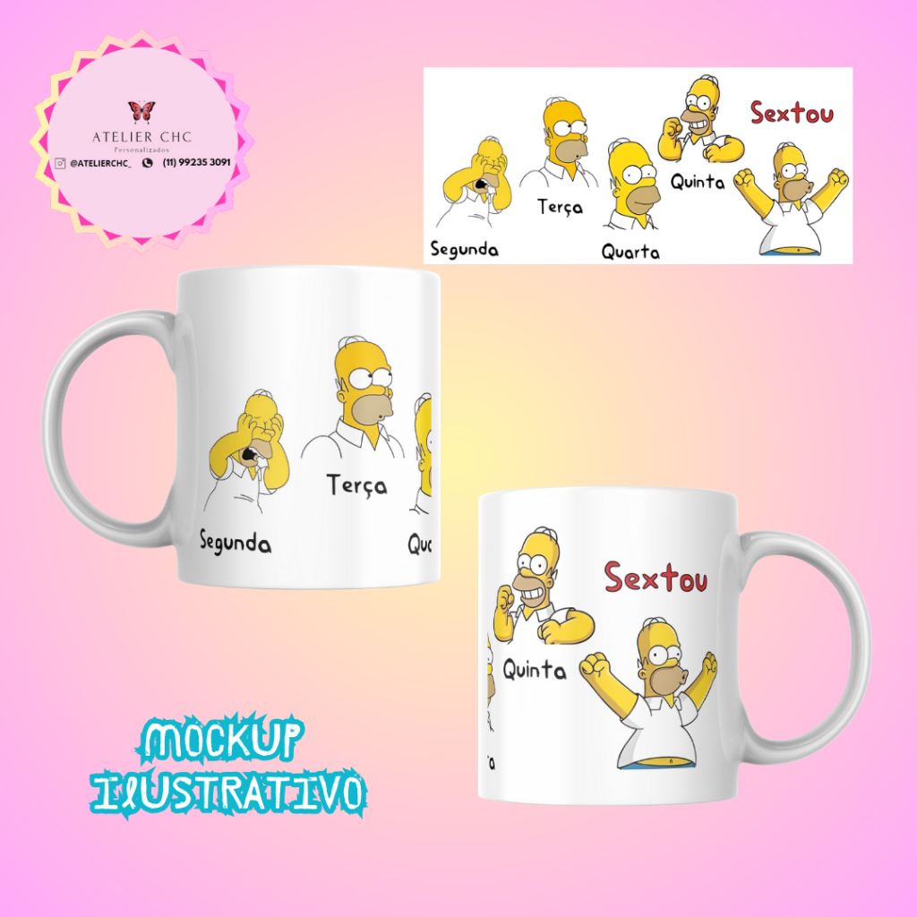 Caneca dias da semana Homer Simpson segunda, terça, quarta, quinta, sextou