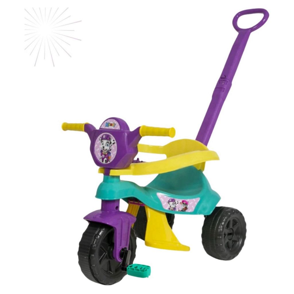 Triciclo Kemotoca Kendy Menino e Menina Patrulha Canina C/Empurrador Velotrol Proteção Lateral Carrinho de Passeio