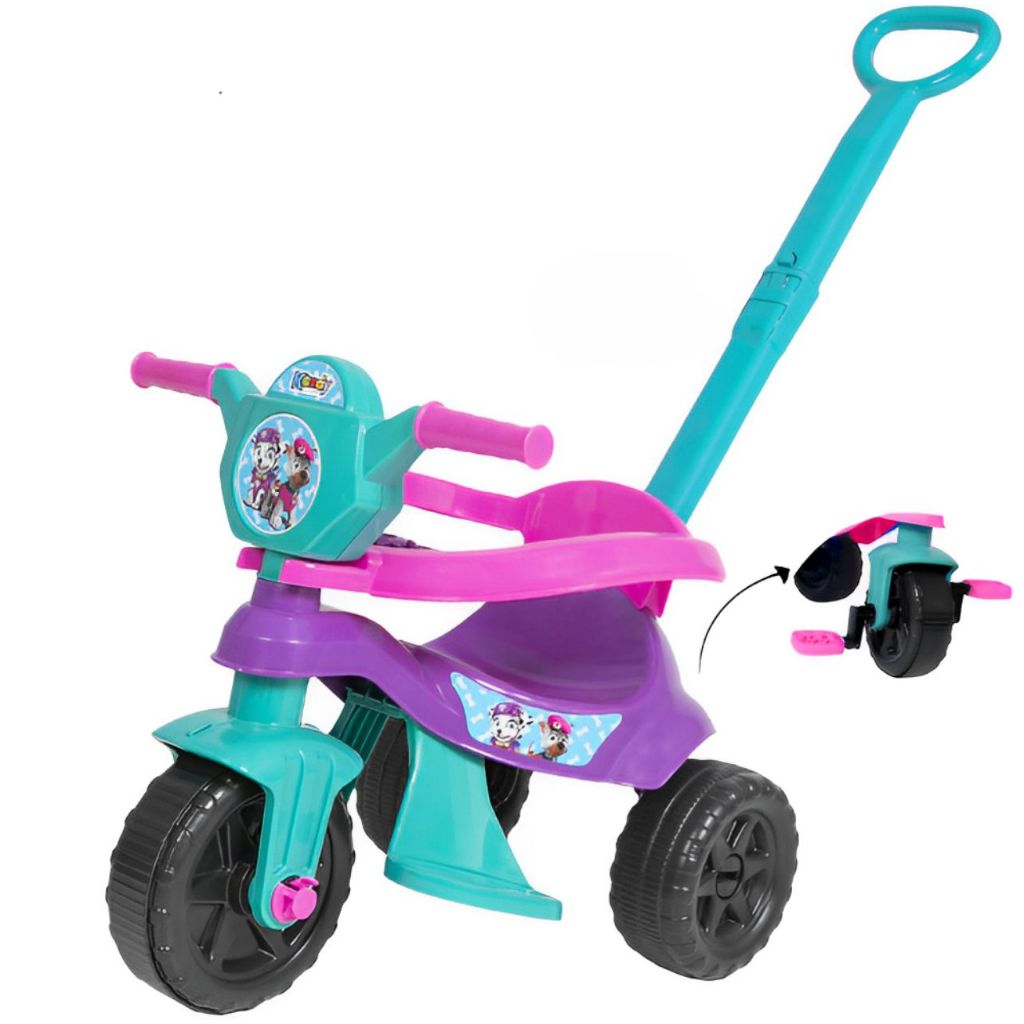 Velocipe Motoca Triciclo Infantil Patrulha Canina Kendy C/ Empurrador Carrinho de Passeio Bebe