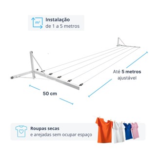 Varal de Parede Retrátil Muro 5 Cordas Reforçado Até 50kg em Oferta na Shopee