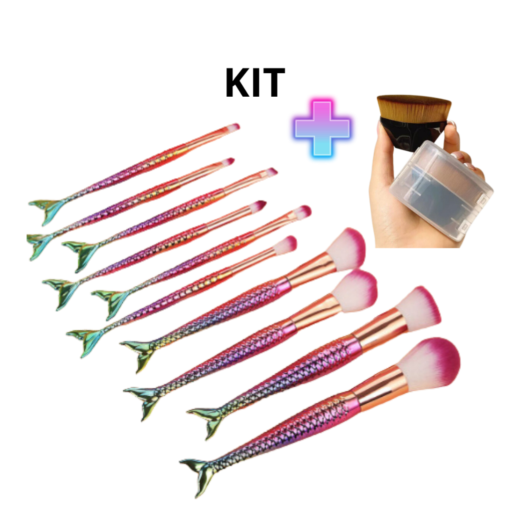 Pincel De Maquiagem Profissional Kit Unicórnio Completo Com Estojo + Pincel Base Glitter Para Base