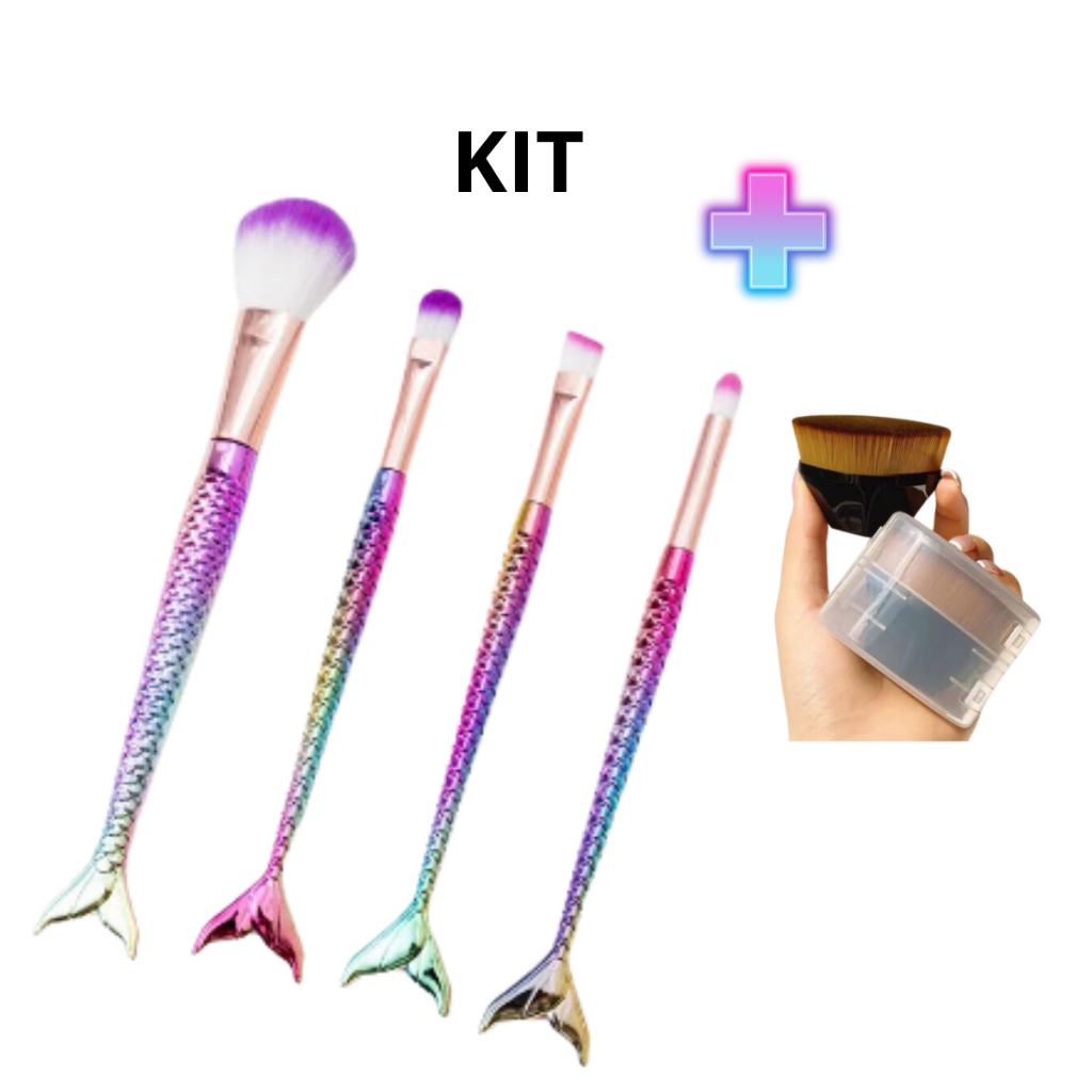 Kit Pincel Para maquiagem Unicórnio Sereia + Pincel Hexágano Kit Maquiagem Básica